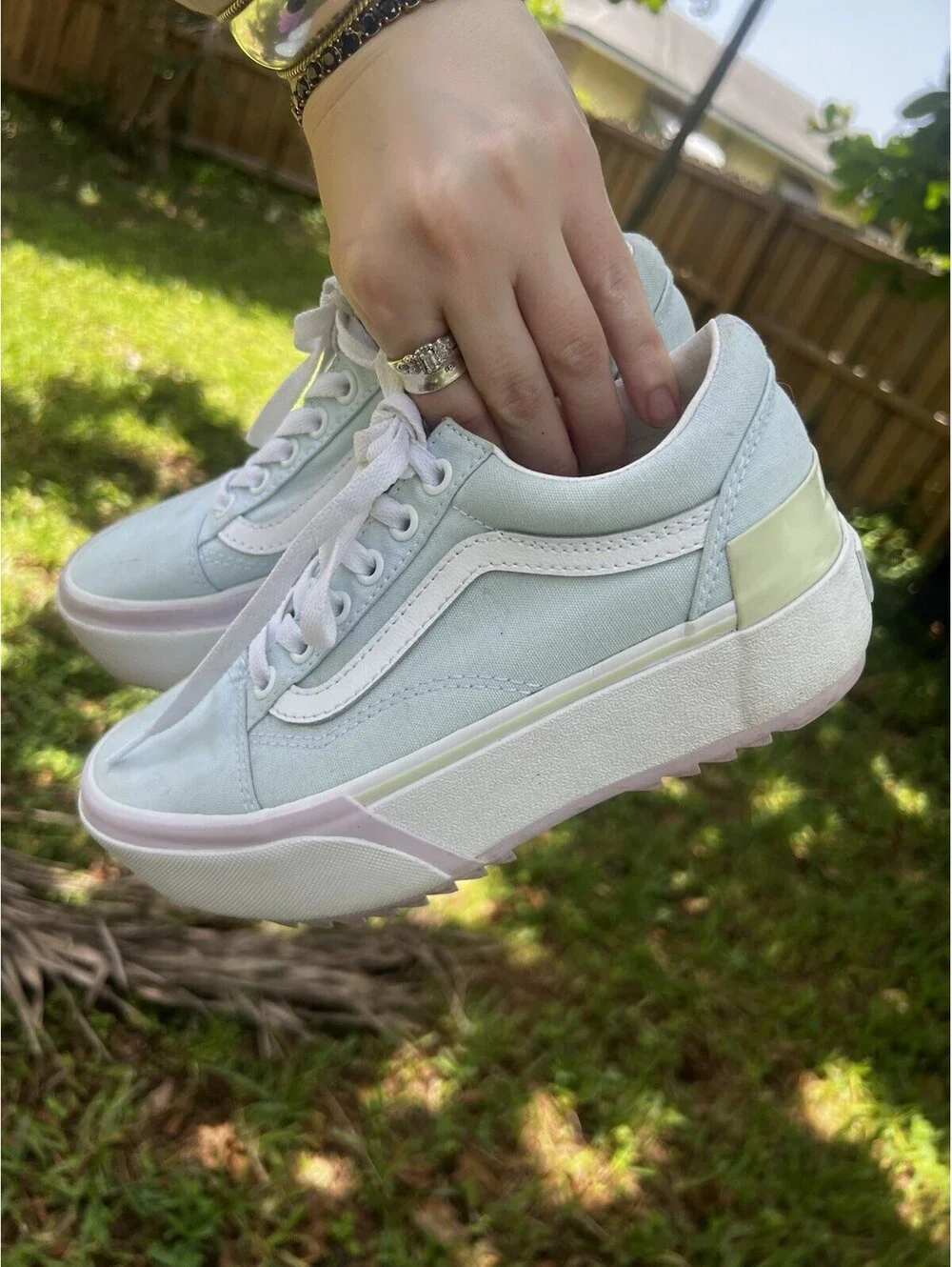 Pastel Baby Blue Stacked Vans Size 5.5